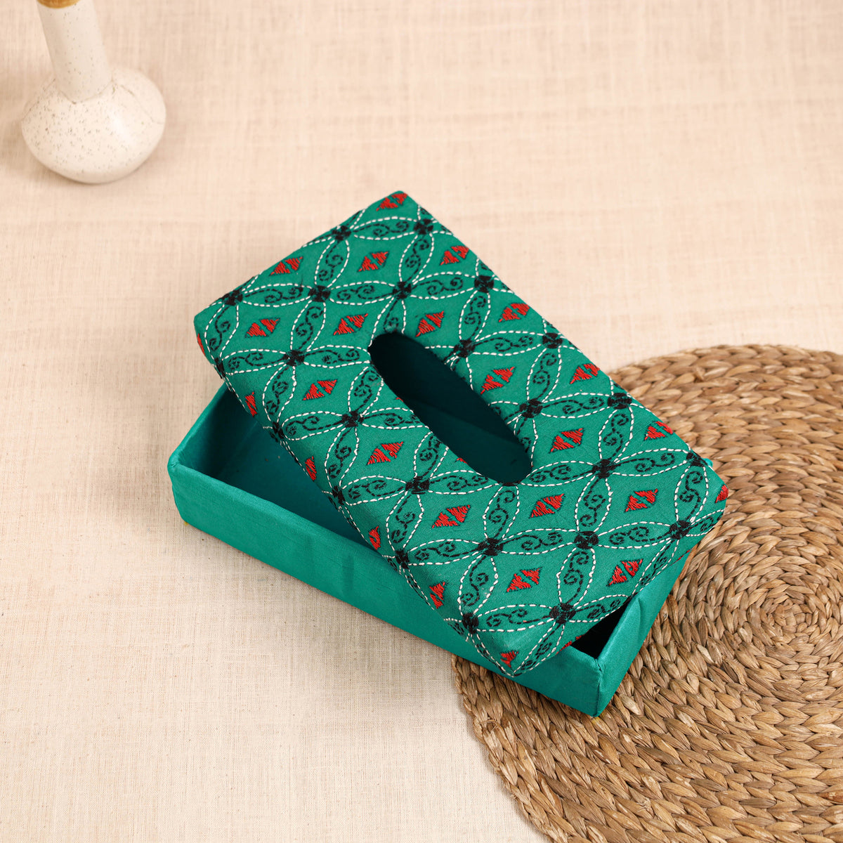 Blue - handcrafted bengal kantha work tissue box 12