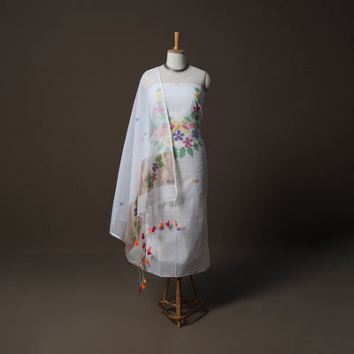 Handwoven Phulia Jamdani Muslin Silk 2pc Unstitched Dress Material Kurta Set 60