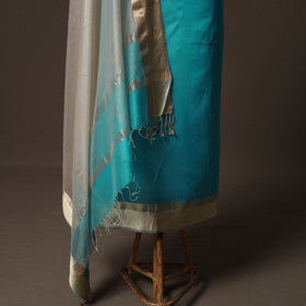 Blue - 2pc Handloom Maheshwari Silk Unstitched Dress Material Kurta Set with Resham Zari Border 17