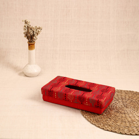 Red - handcrafted bengal kantha work tissue box 11