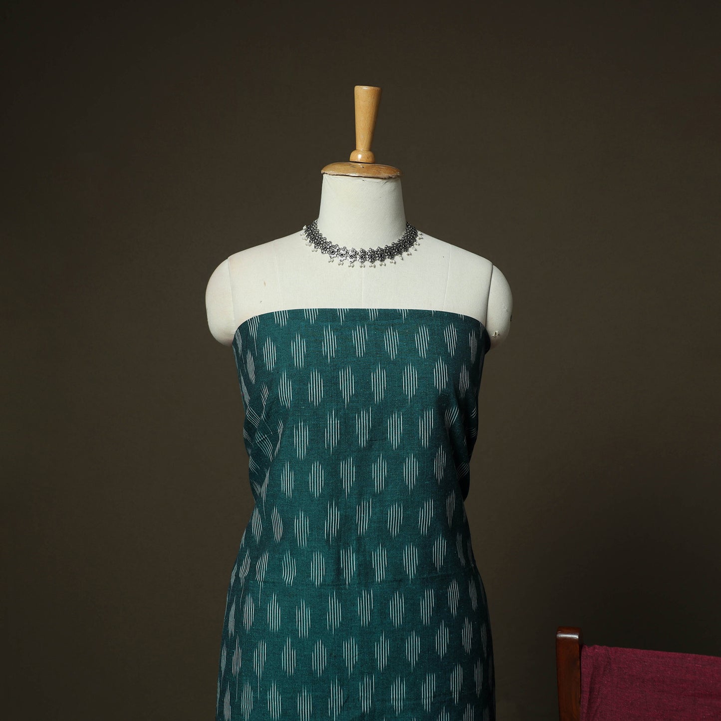 Green - Pochampally Ikat Weave 3pc Cotton Unstitched Dress Material Suit Set 31