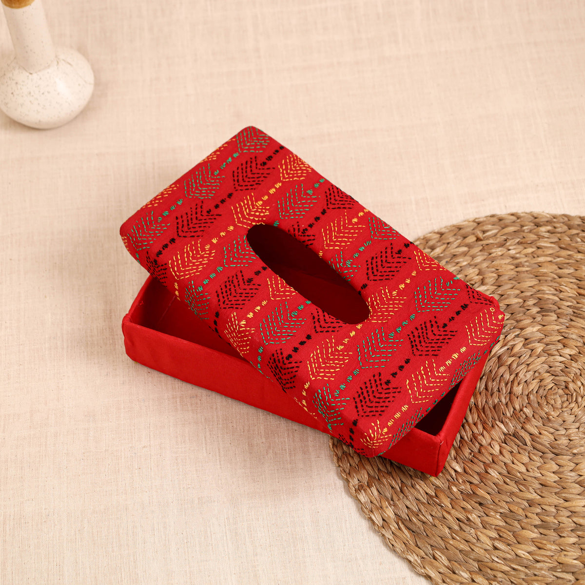 Red - handcrafted bengal kantha work tissue box 11