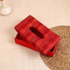 Red - handcrafted bengal kantha work tissue box 11
