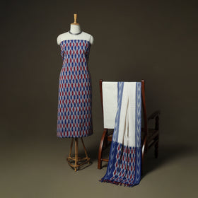 Multicolor - Pochampally Ikat Weave 3pc Cotton Unstitched Dress Material Suit Set 32