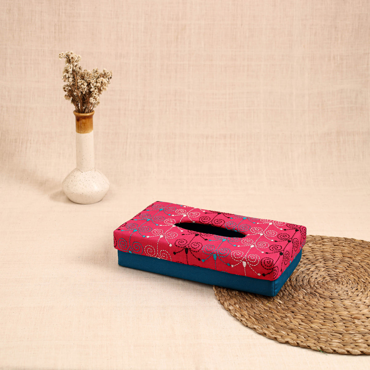 Blue - handcrafted bengal kantha work tissue box 04