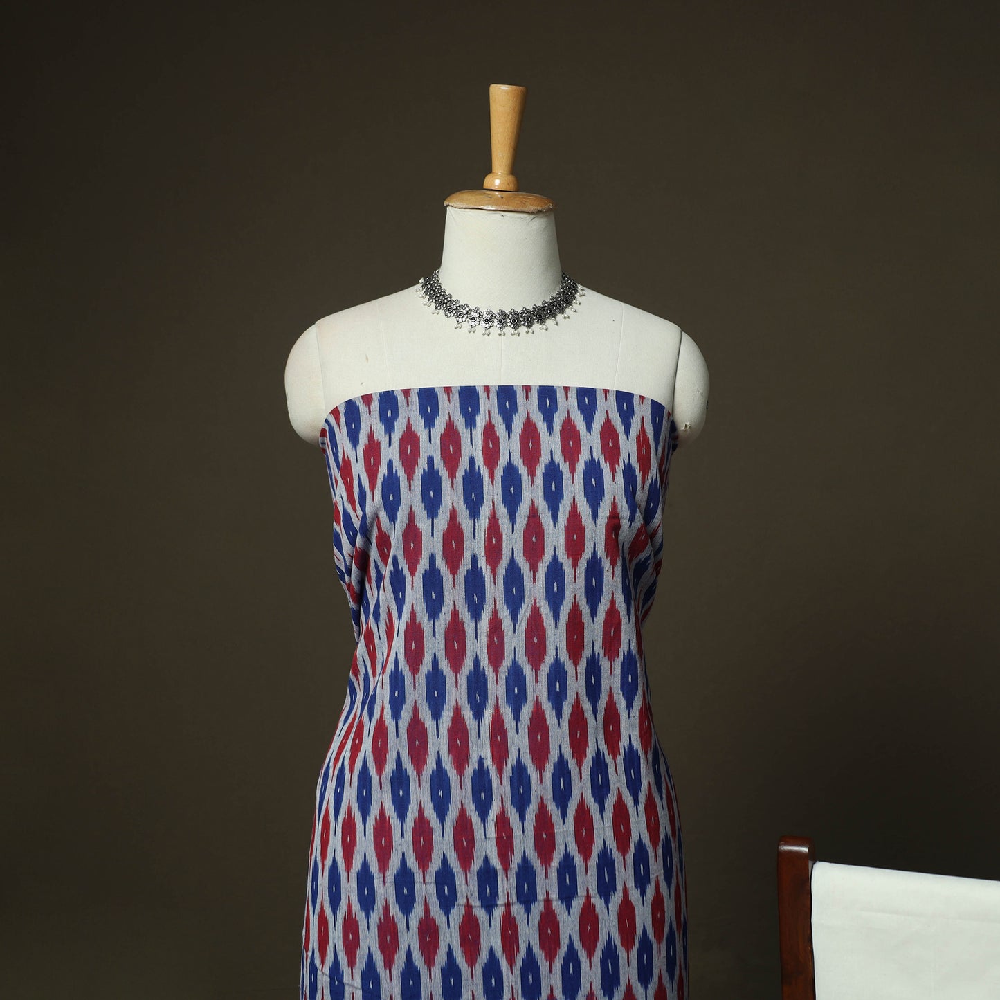 Multicolor - Pochampally Ikat Weave 3pc Cotton Unstitched Dress Material Suit Set 32