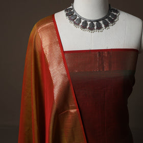 Brown - 2pc Handloom Maheshwari Silk Unstitched Dress Material Kurta Set with Zari Border 18