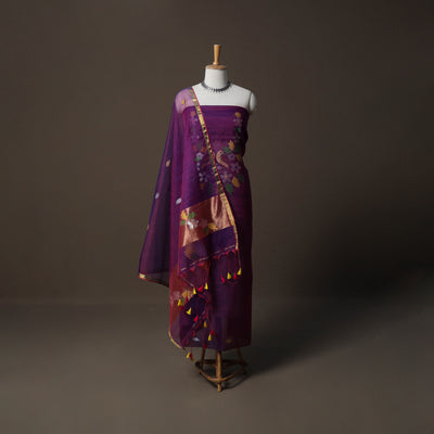 Handwoven Phulia Jamdani Muslin Silk 2pc Unstitched Dress Material Kurta Set 61