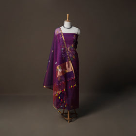 Handwoven Phulia Jamdani Muslin Silk 2pc Unstitched Dress Material Kurta Set 61