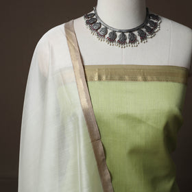 Green - 2pc Handloom Maheshwari Silk Unstitched Dress Material Kurta Set with Zari Border 19