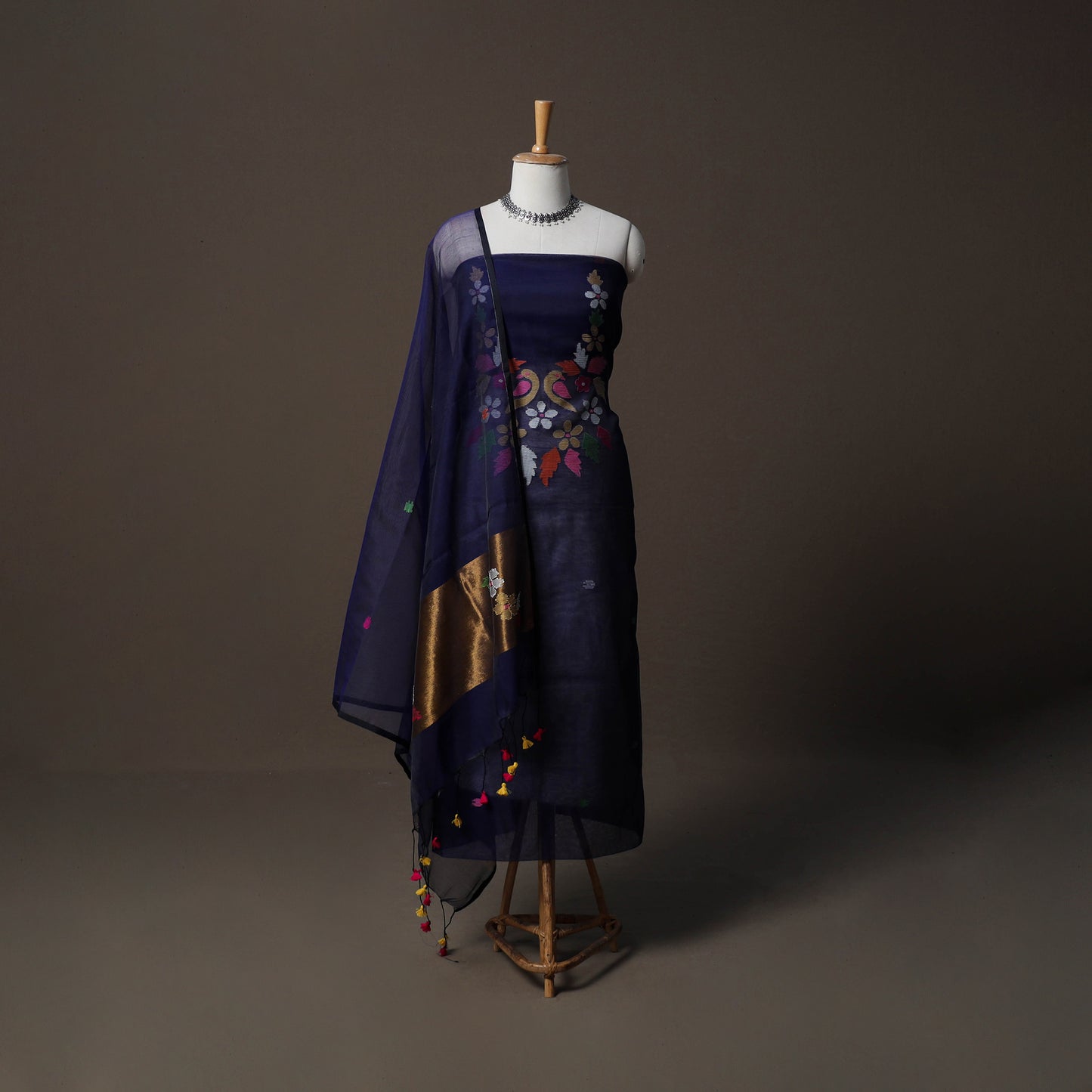 Handwoven Phulia Jamdani Muslin Silk 2pc Unstitched Dress Material Kurta Set 62