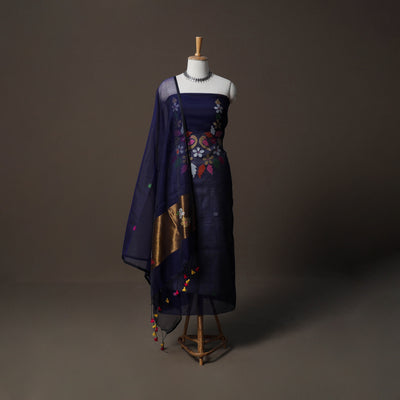 Handwoven Phulia Jamdani Muslin Silk 2pc Unstitched Dress Material Kurta Set 62