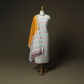 Multicolor - Pochampally Ikat Weave 3pc Cotton Unstitched Dress Material Suit Set 33