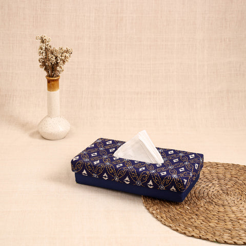 Blue - handcrafted bengal kantha work tissue box 08