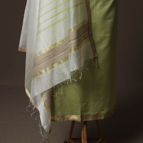 Green - 2pc Handloom Maheshwari Silk Unstitched Dress Material Kurta Set with Zari Border 19