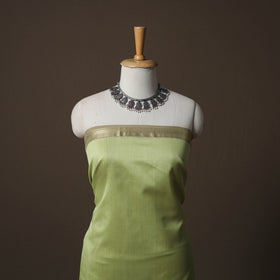 Green - 2pc Handloom Maheshwari Silk Unstitched Dress Material Kurta Set with Zari Border 19