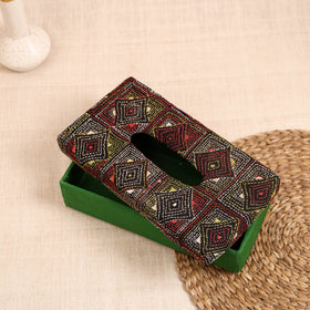 Green - Handcrafted Bengal Kantha Work Tissue Box 06