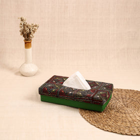Green - Handcrafted Bengal Kantha Work Tissue Box 06