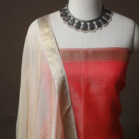 Red - 2pc Zari Work Handloom Maheshwari Silk Unstitched Dress Material Kurta Set 20