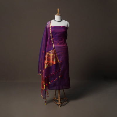 Handwoven Phulia Jamdani Muslin Silk 2pc Unstitched Dress Material Kurta Set 63