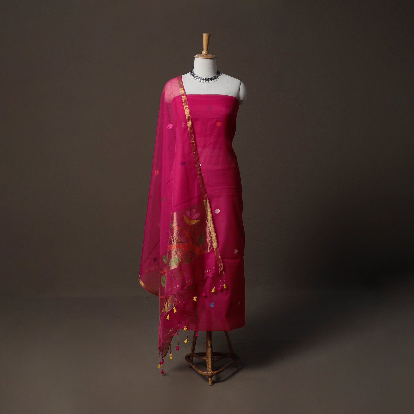 Handwoven Phulia Jamdani Muslin Silk 2pc Unstitched Dress Material Kurta Set 64
