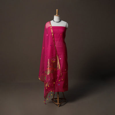 Handwoven Phulia Jamdani Muslin Silk 2pc Unstitched Dress Material Kurta Set 64