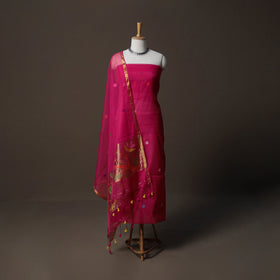 Handwoven Phulia Jamdani Muslin Silk 2pc Unstitched Dress Material Kurta Set 64