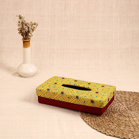 Yellow - handcrafted bengal kantha work tissue box 07