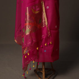 Handwoven Phulia Jamdani Muslin Silk 2pc Unstitched Dress Material Kurta Set 64