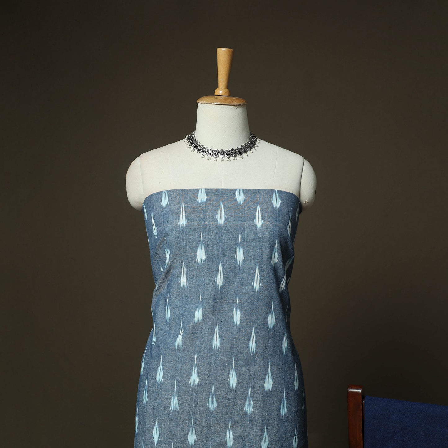 Grey - Pochampally Ikat Weave 3pc Cotton Unstitched Dress Material Suit Set 34