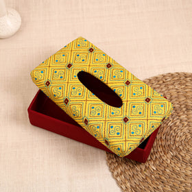 Yellow - handcrafted bengal kantha work tissue box 07
