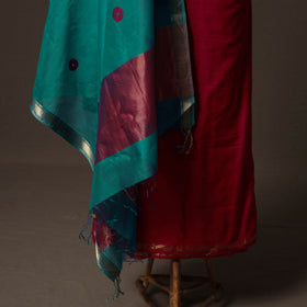 Red - 2pc Handloom Maheshwari Silk Unstitched Dress Material Kurta Set 22