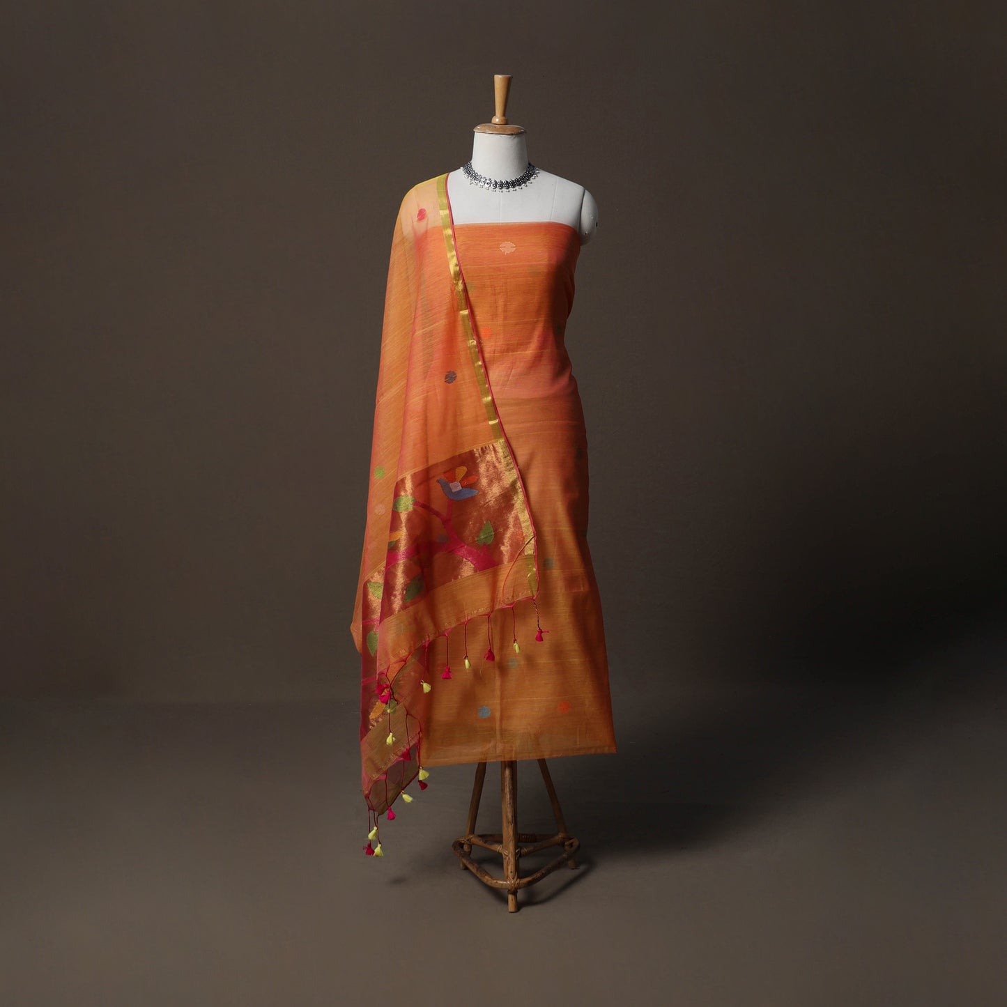 Handwoven Phulia Jamdani Muslin Silk 2pc Unstitched Dress Material Kurta Set 65