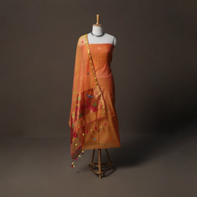 Handwoven Phulia Jamdani Muslin Silk 2pc Unstitched Dress Material Kurta Set 65