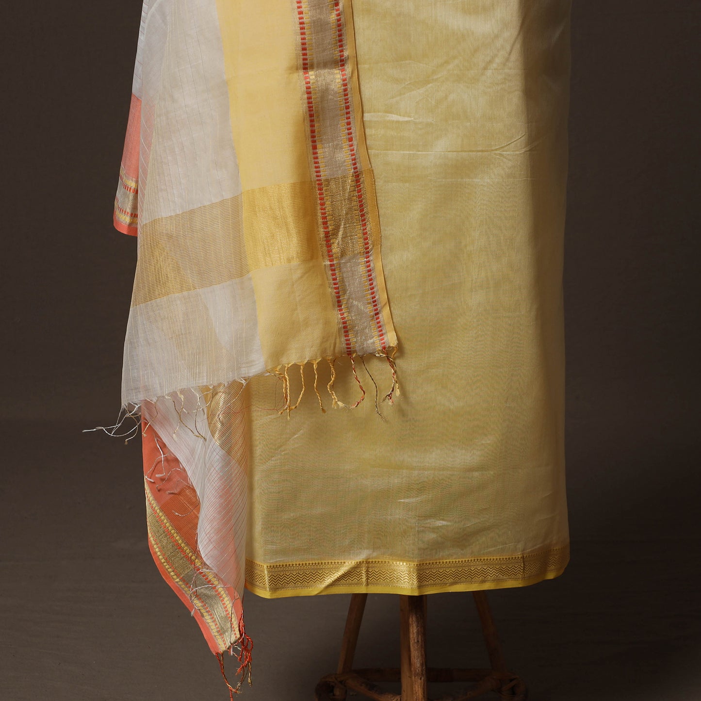 Yellow - 2pc Handloom Maheshwari Silk Unstitched Dress Material Kurta Set 23