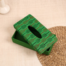 Green - handcrafted bengal kantha work tissue box 09