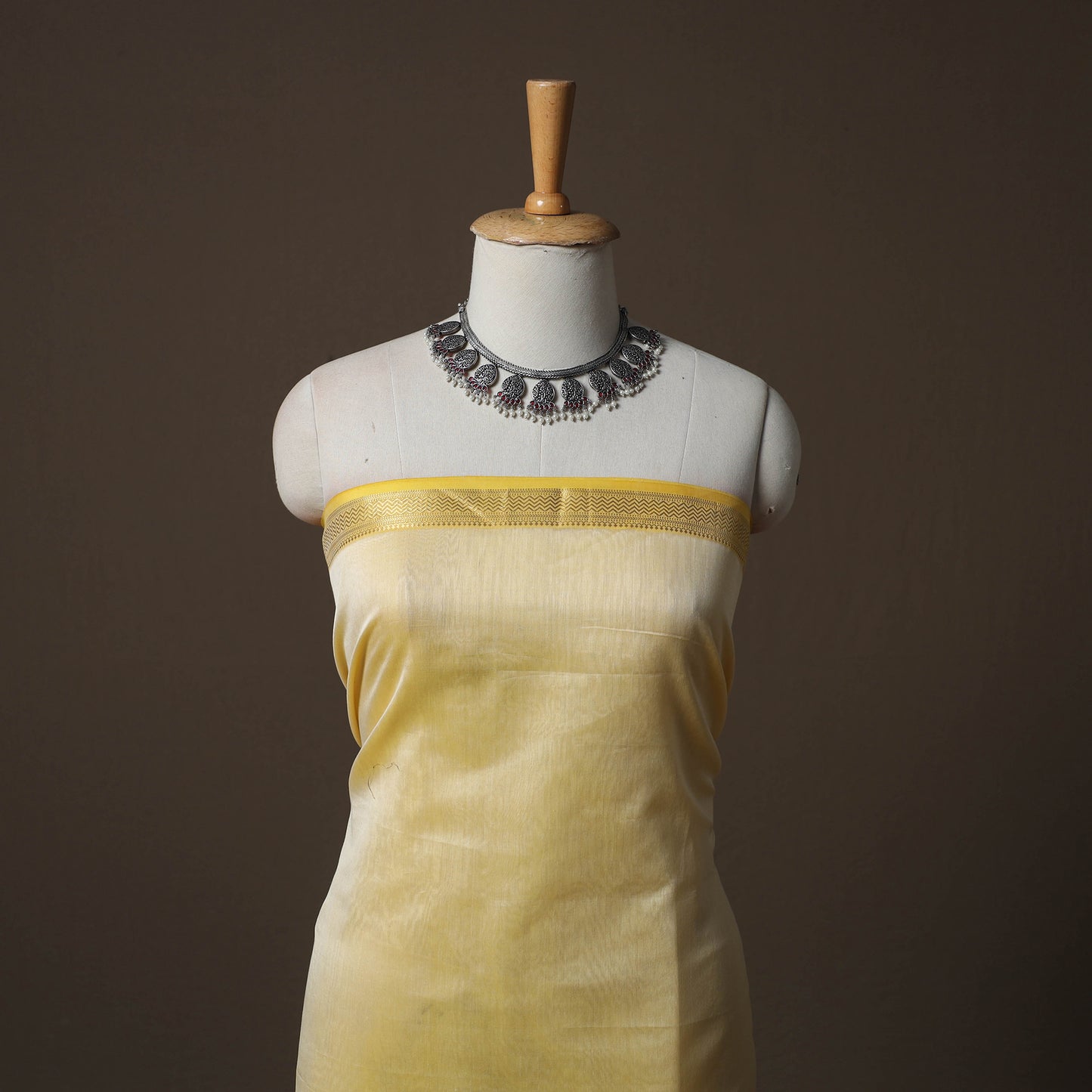 Yellow - 2pc Handloom Maheshwari Silk Unstitched Dress Material Kurta Set 23