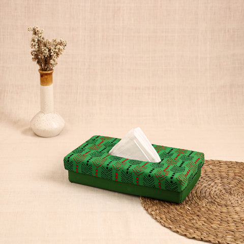 Green - handcrafted bengal kantha work tissue box 09