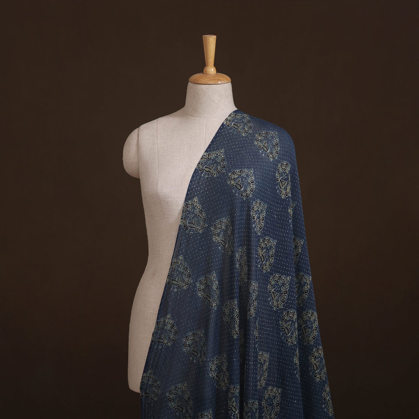 Ajrakh Hand Block Prints Pure Handloom Chanderi Silk Fabric of Kutch 11