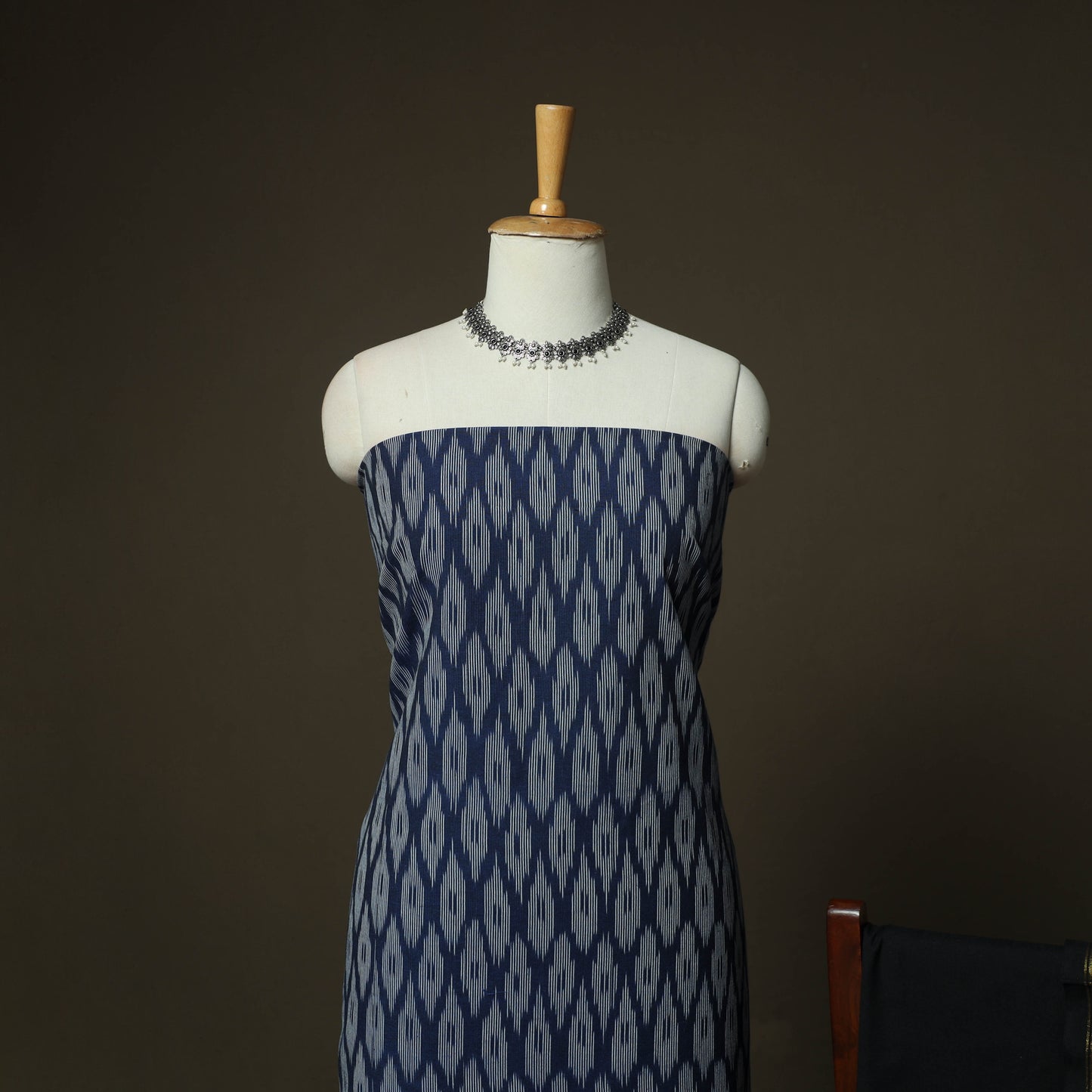 Blue - Pochampally Ikat Weave 3pc Cotton Unstitched Dress Material Suit Set 35