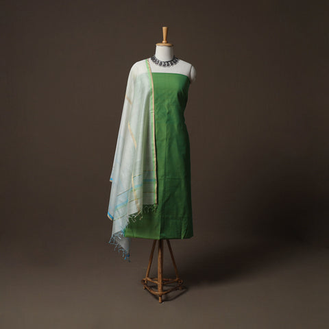 Green - 2pc Handloom Maheshwari Silk Unstitched Dress Material Kurta Set 24