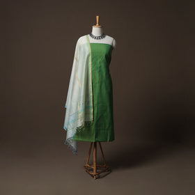 Green - 2pc Handloom Maheshwari Silk Unstitched Dress Material Kurta Set 24