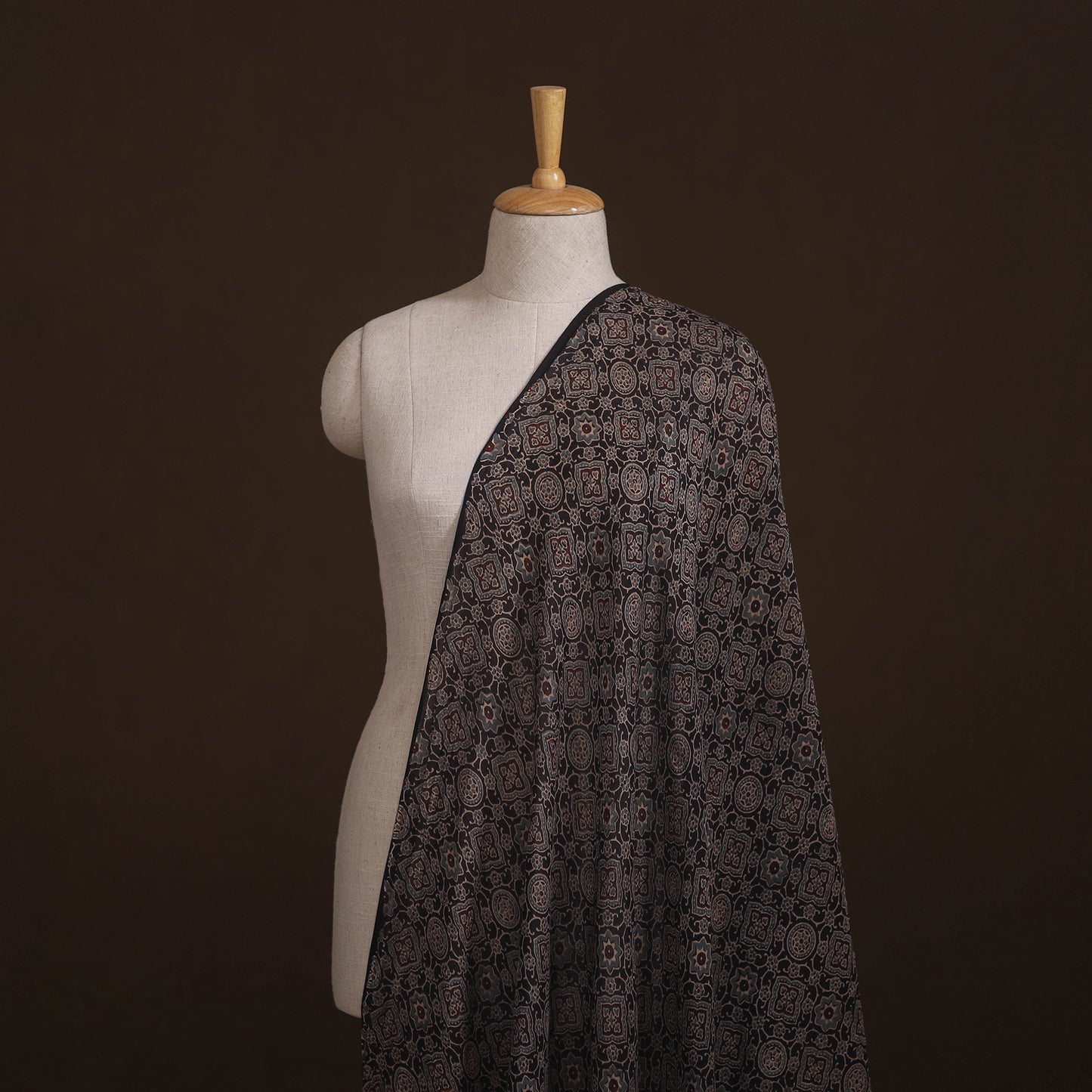 Ajrakh Hand Block Prints Pure Handloom Chanderi Silk Fabric of Kutch 10