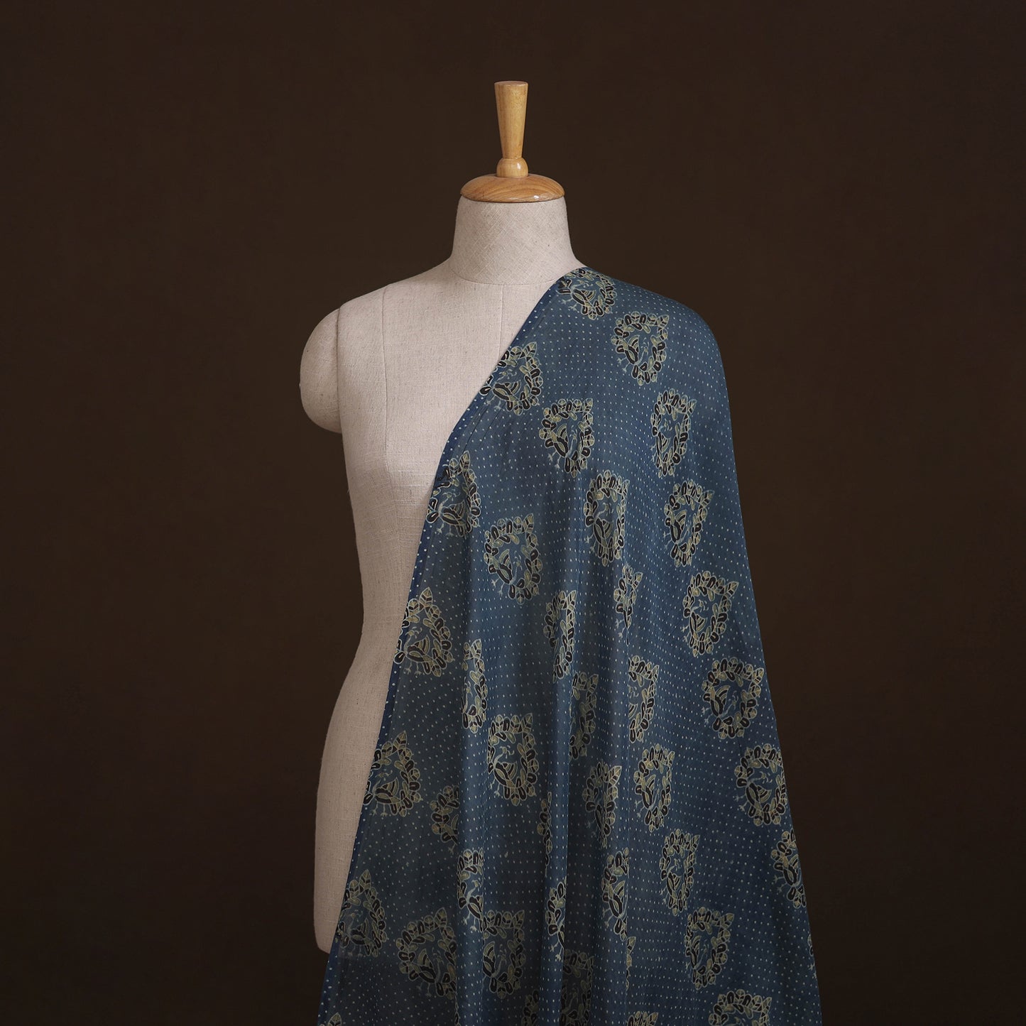 Ajrakh Hand Block Prints Pure Handloom Chanderi Silk Fabric of Kutch 09