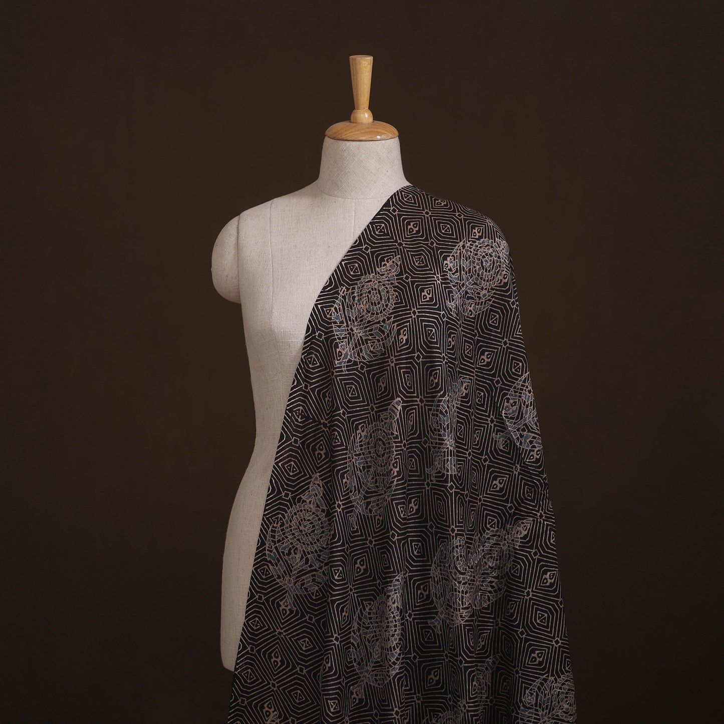 Ajrakh Hand Block Prints Pure Handloom Chanderi Silk Fabric of Kutch 08