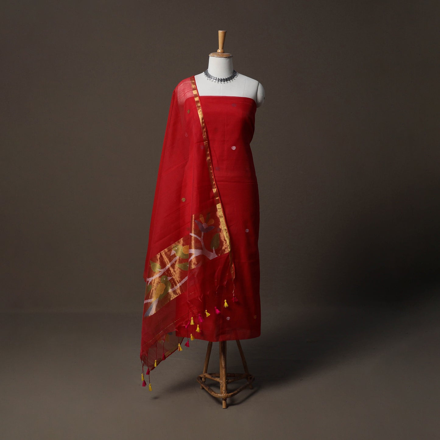 Handwoven Phulia Jamdani Muslin Silk 2pc Unstitched Dress Material Kurta Set 67