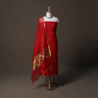 Handwoven Phulia Jamdani Muslin Silk 2pc Unstitched Dress Material Kurta Set 67