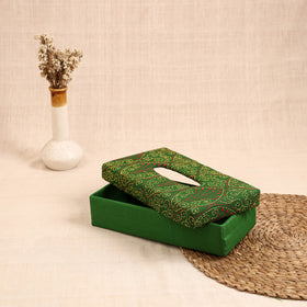 Green - handcrafted bengal kantha work tissue box 03