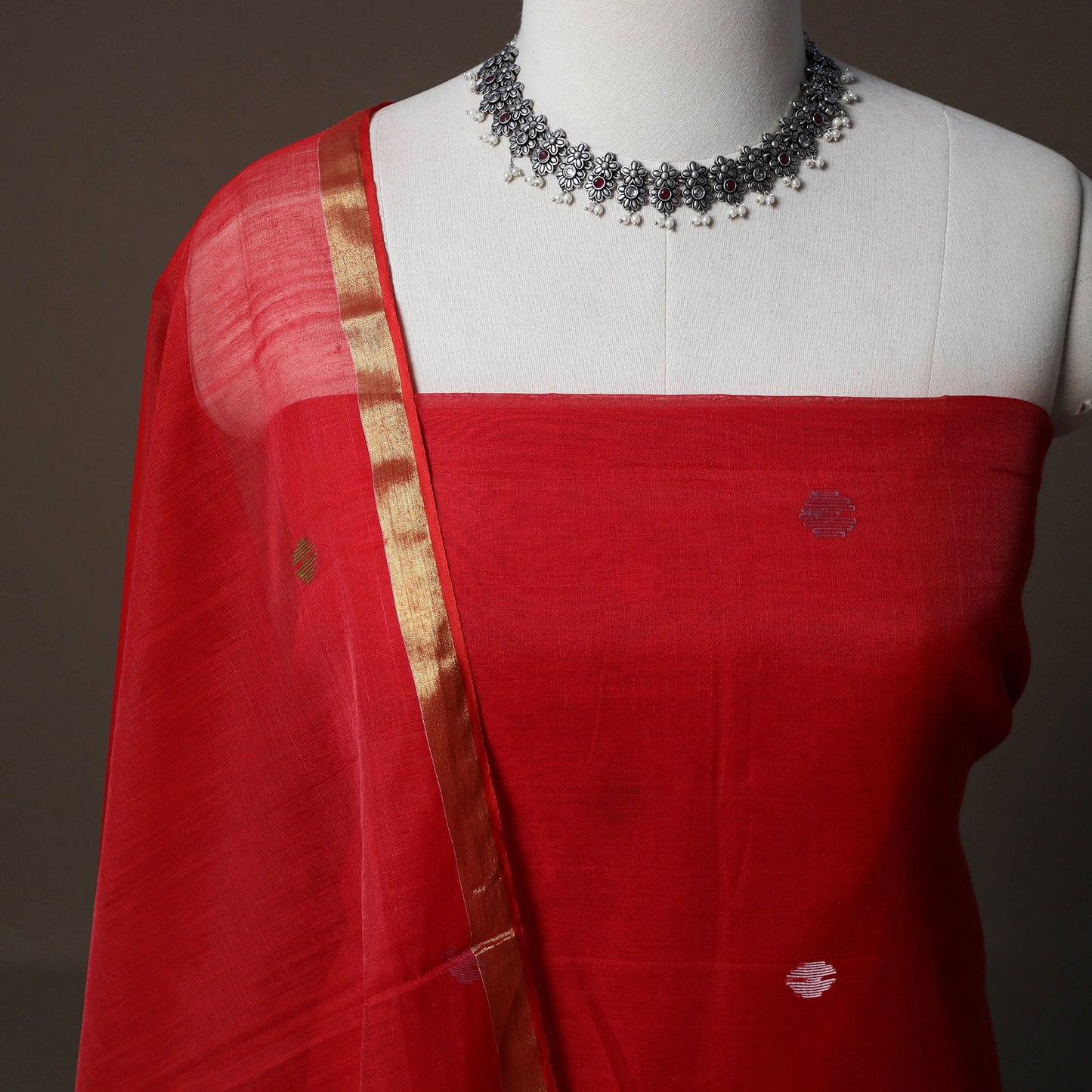 Handwoven Phulia Jamdani Muslin Silk 2pc Unstitched Dress Material Kurta Set 67