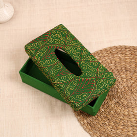 Green - handcrafted bengal kantha work tissue box 03